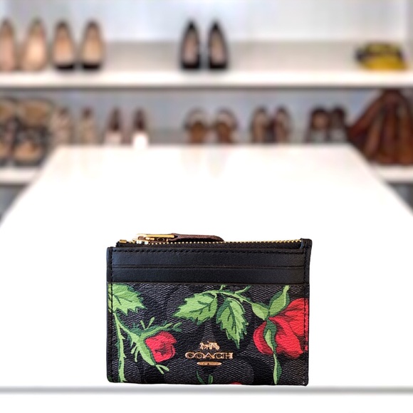 Coach Accessories - New Coach Signature Graphite Red Multi ID Skinny Cardholder